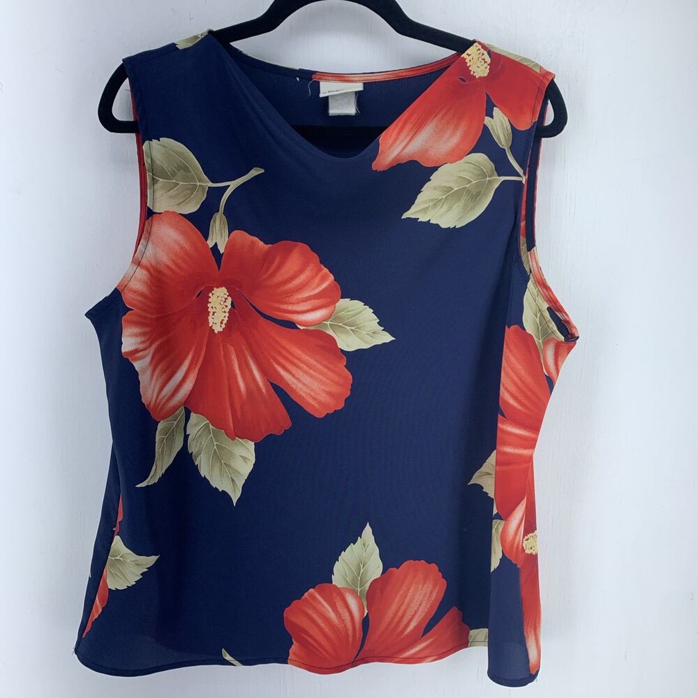 Vtg Modern Essentials Womens Tunic Top Tank Artsy Floral Colorful Beach Aloha